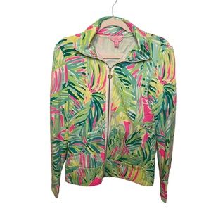 Lilly Pulitzer Leona Lightweight Zip Up Tropical Pink Tropical Storm Jacket